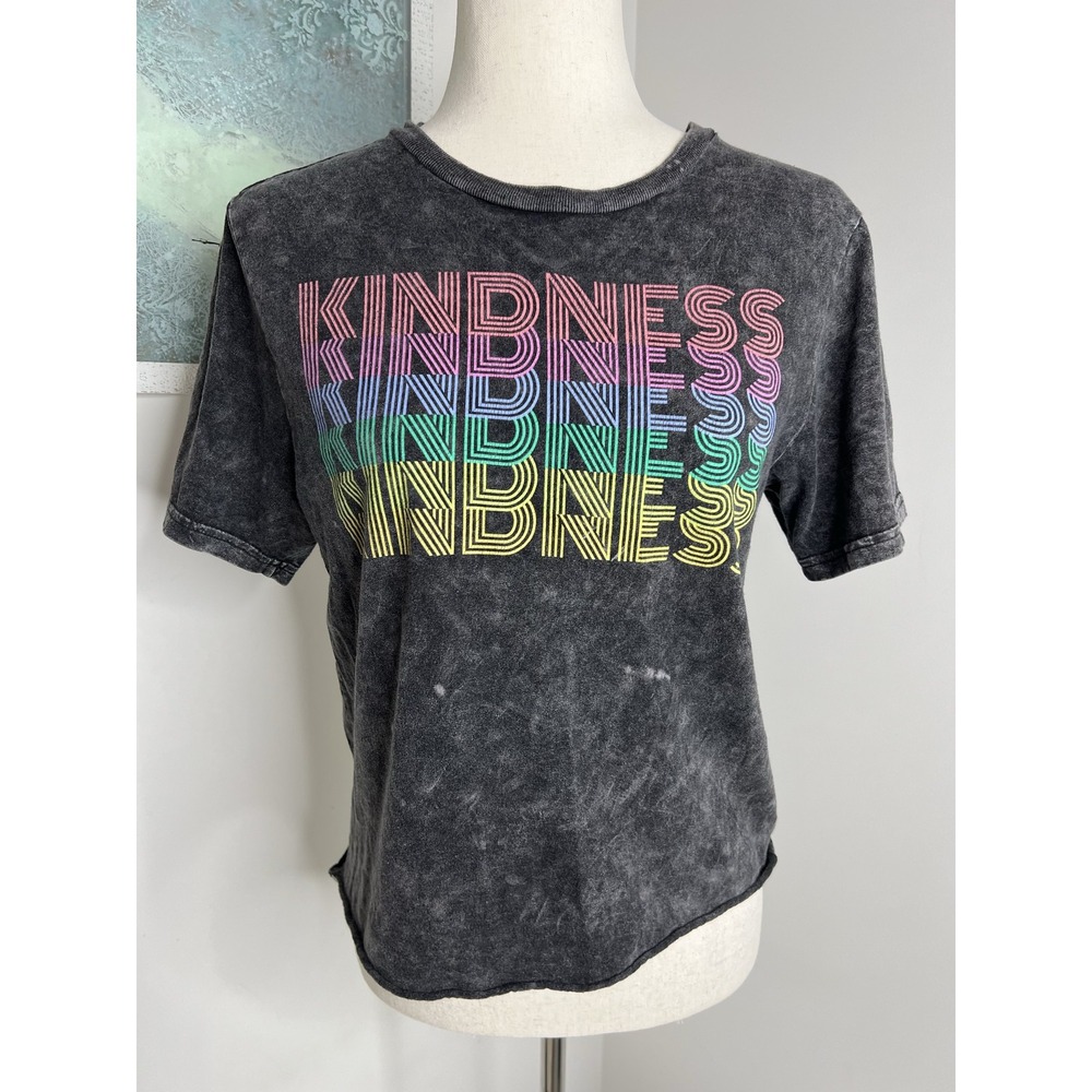 Fifth Sun Kindness Shirt Mineral Wash Rainbow Graphic Tee Cropped Small